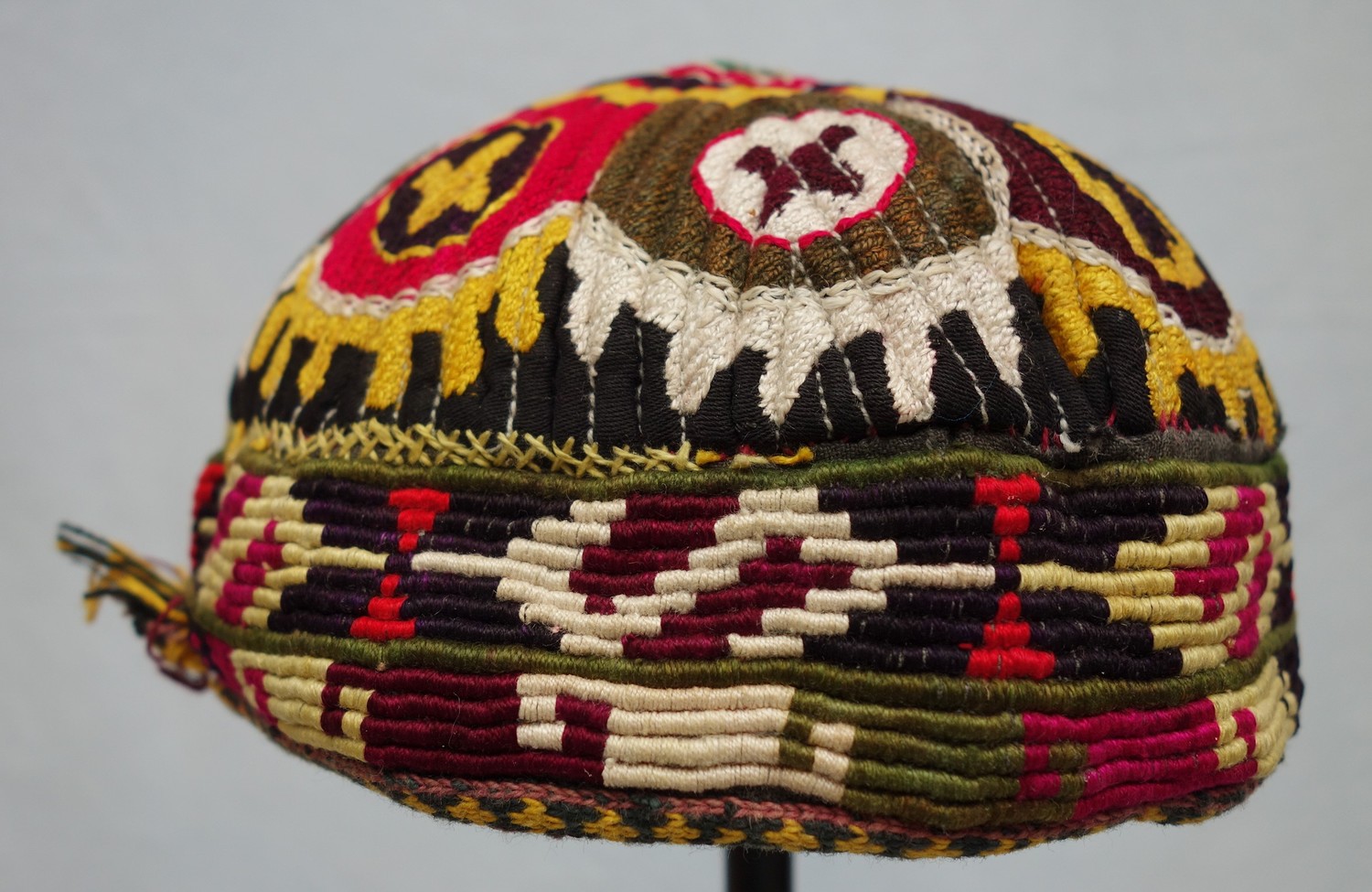 Uzbek cap from Afghanistan, late twentieth century (TRC 2016.1799). For more information, click on the illustration.