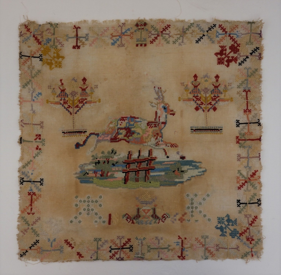 Embroidered Berlin work sampler, wool on linen, The Netherlands, 19th century.