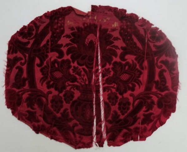 Chair cover made from a red silk, cisel&eacute; velvet from the 18th century, France.
