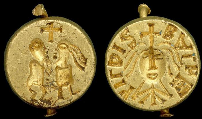 A golden seal matrix with the name of Baldahildis, found near Norwich, England, in 1999.