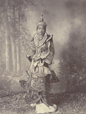 Studio photograph of a Burmese princess or dancing girl, c. 1890.