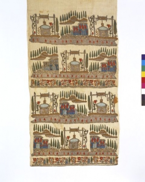 Embroidered towel, Turkey, mid-19th century.