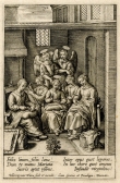 A print depicting the Virgin Mary and friends embroidering (Flemish; early 17th century).