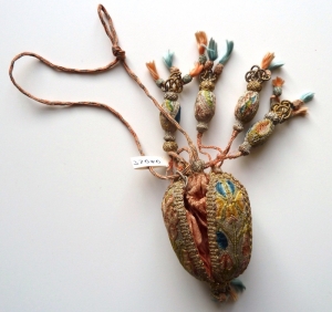 17th century embroidered pomander purse, UK.