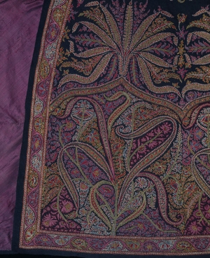 Detail of the Kashmir embroidery of a cloak, late 19th century.