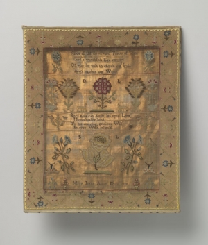 English sampler dated AD 1766 with references to two English hymns.