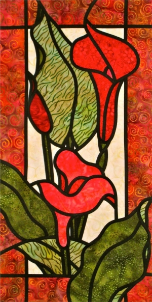 Stained glass patchwork design 'Colourful Callas' by Jan Blanchet,  Arbee Designs.