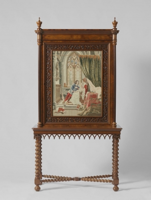 Bookcase with embroidered panel. The Netherlands, c. 1840.