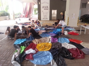 Making the Hong Kong umbrella patchwork, autumn 2014.