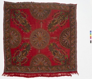 Iranian embroidered table cover, c. 1875. Given to the V&amp;A Museum by Nasir ud-Din Shah (r. 1848-1896).