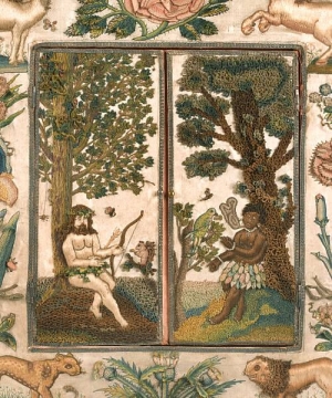 A needlework mirror, English, c. 1660.