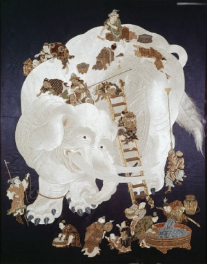 An embroidered fukusa, or gift cover, from Japan, early 19th century.