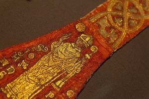 Detail of the maniple of the Hol&aacute;r vestments, worked in opus anglicanum.