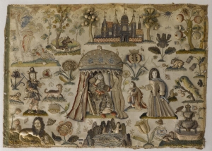 Embroidered panel, Britain, 17th century.
