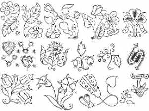 Page with embroidery designs from A Schole-House for the Needle, by Richard Shorleyker (1624).