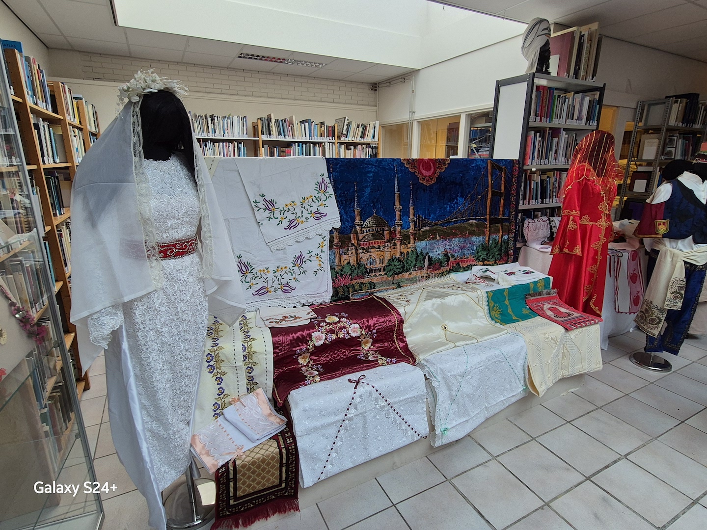 Display of garments and other textiles traditionally presented at a Henna Night, at the TRC on Sunday 28th January 2024.
