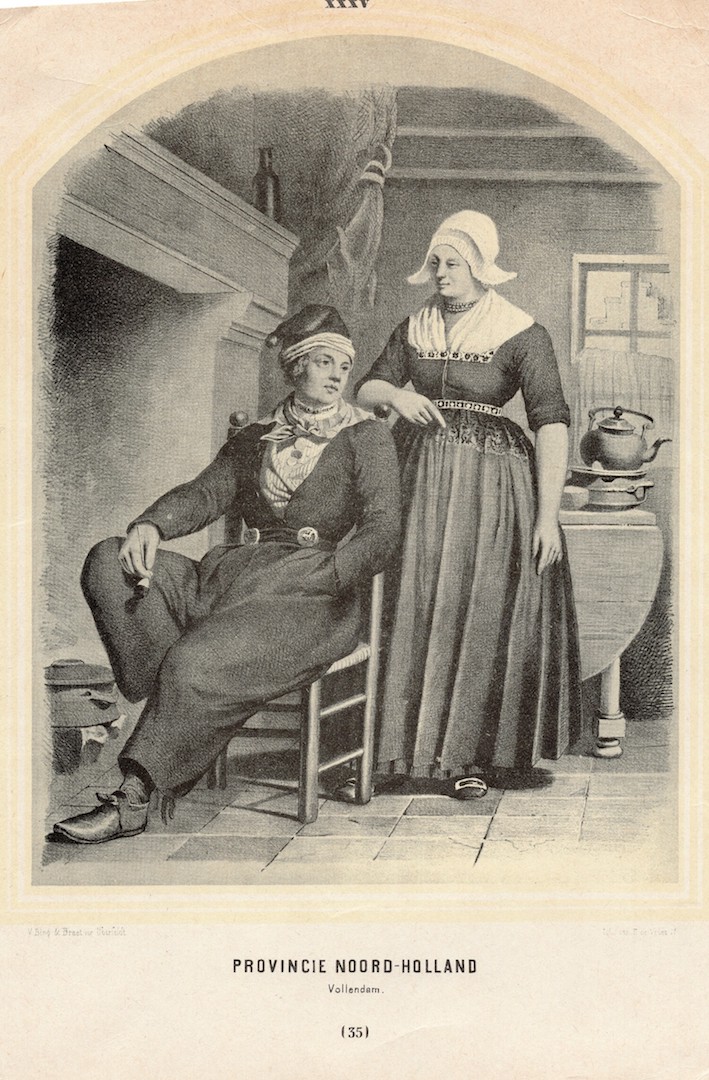 Postcard from Volendam, The Netherlands, late 19th century. Both figures are wearing Volendam dress.