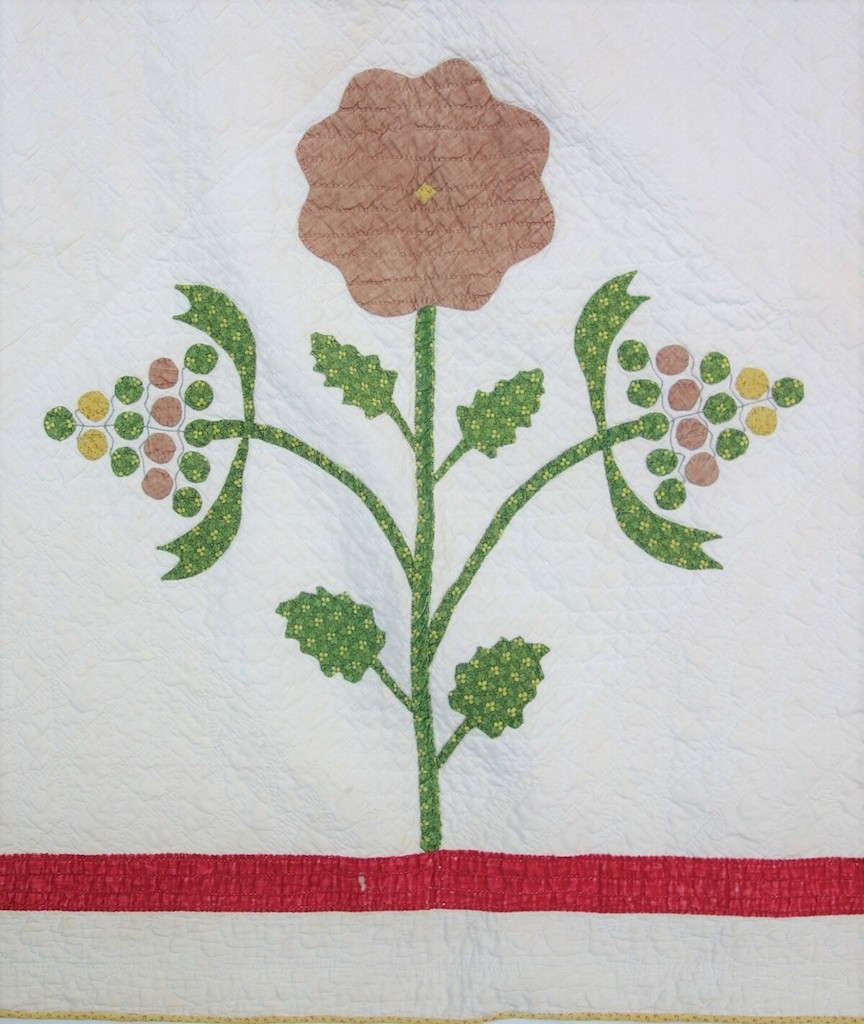 Detail of a so-called Flowers and Berries quilt, USA, c. 1850 (TRC 2019.2402).