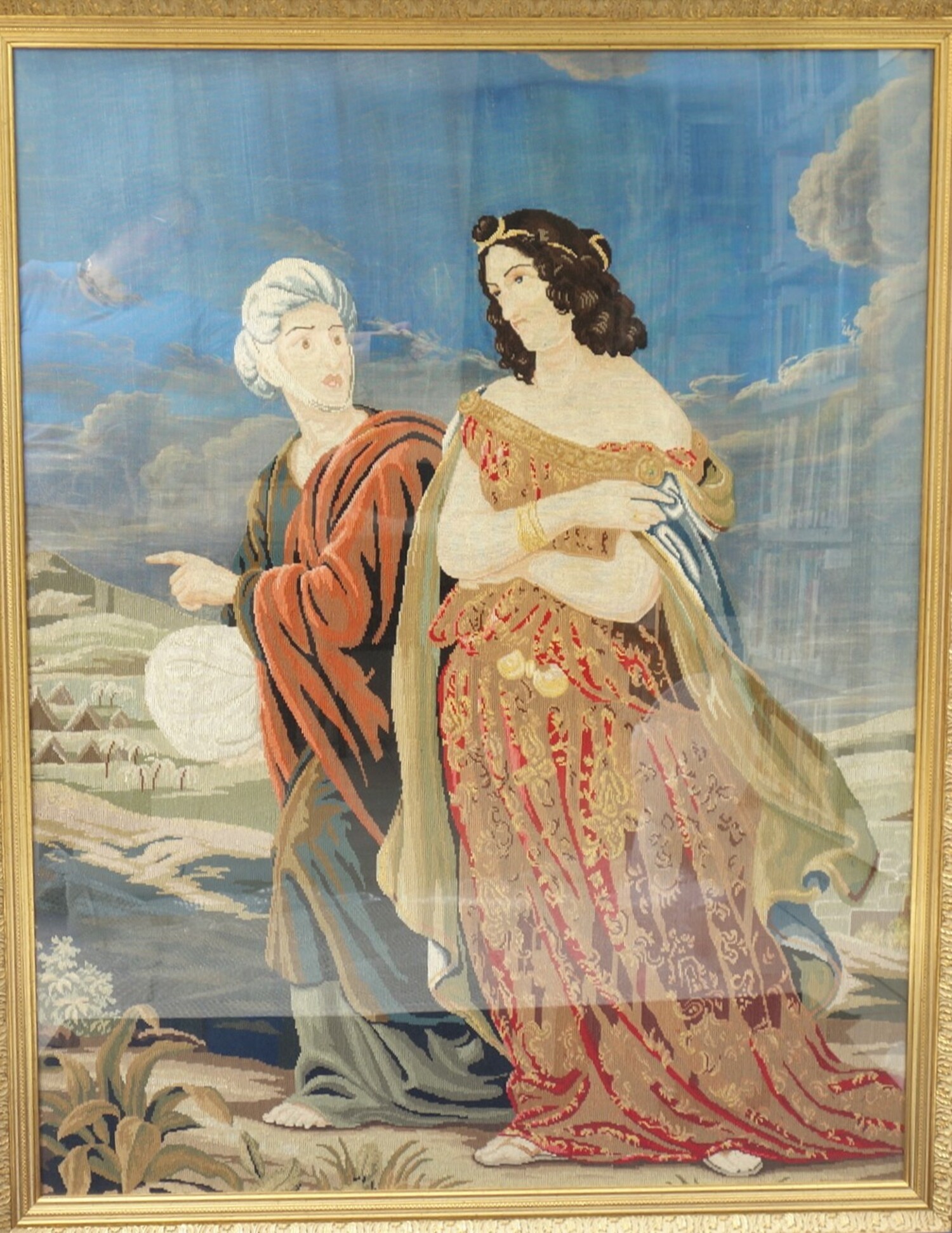 Embroidered picture from the mid-nineteenth century, showing Judith and her servant; The Netherlands (?) (TRC 2020.3320).