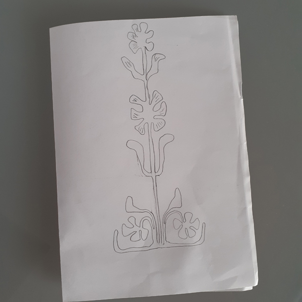 Working Bethlehem-style cord couching. Photograph by author.