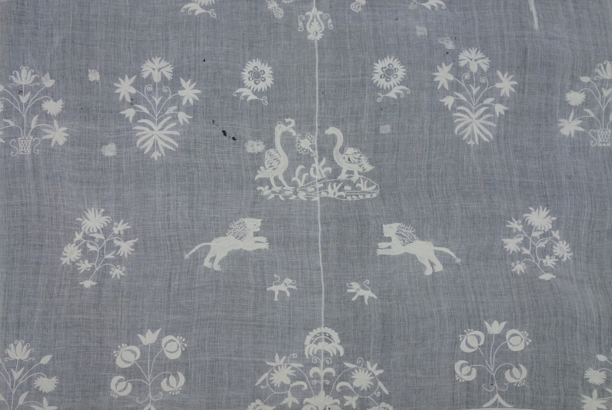 Detail of embroidery on 18th century (?) shawl (TRC 2021.0114).
