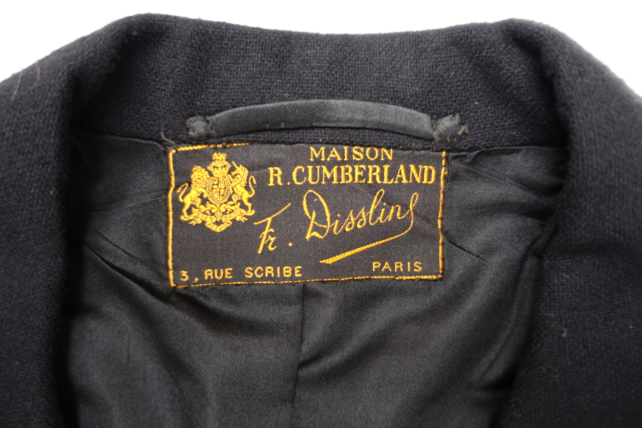 Collar and label for a man's jacket by the French tailoring house of Maison R. Cumberland / F. Disslin, mid-1930s (TRC 2021.3360a).