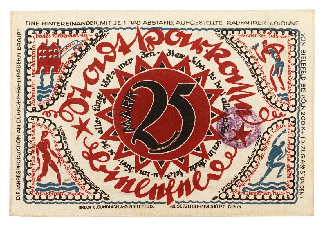 Obverse of cotton and silk 25 mark banknote, Bielefeld, Germany, 1921 (TRC 2022.2253).