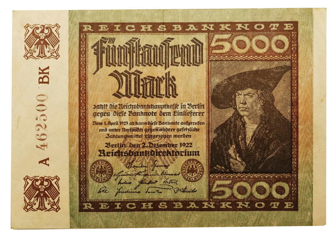 Obverse of paper 5,000 mark banknote, Bielefeld, Germany, 1922 (TRC 2022.2254).