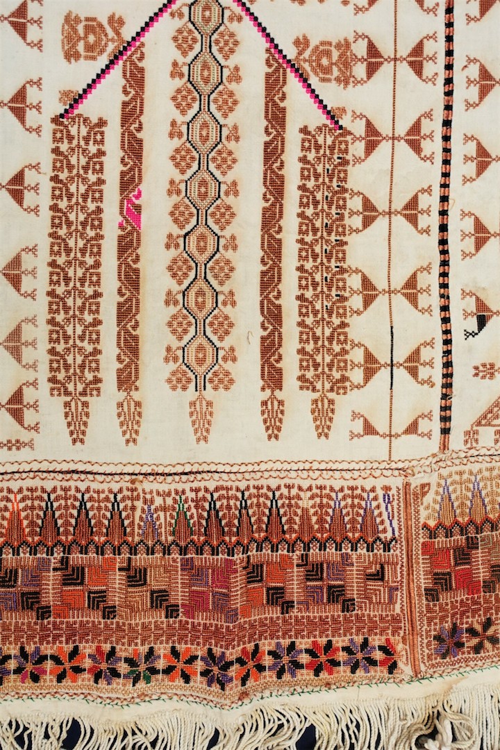 Detail of a Palestinian shawl from Hebron, c. 1900 (TRC 2023.0064).
