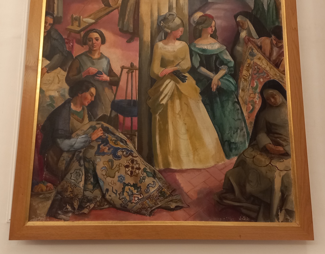 Painting by the Portuguese artist Samão César Dórdio Gomes (1890-1976), showing two women embroidering the famous Arraiolos carpets. Photograph by the author.