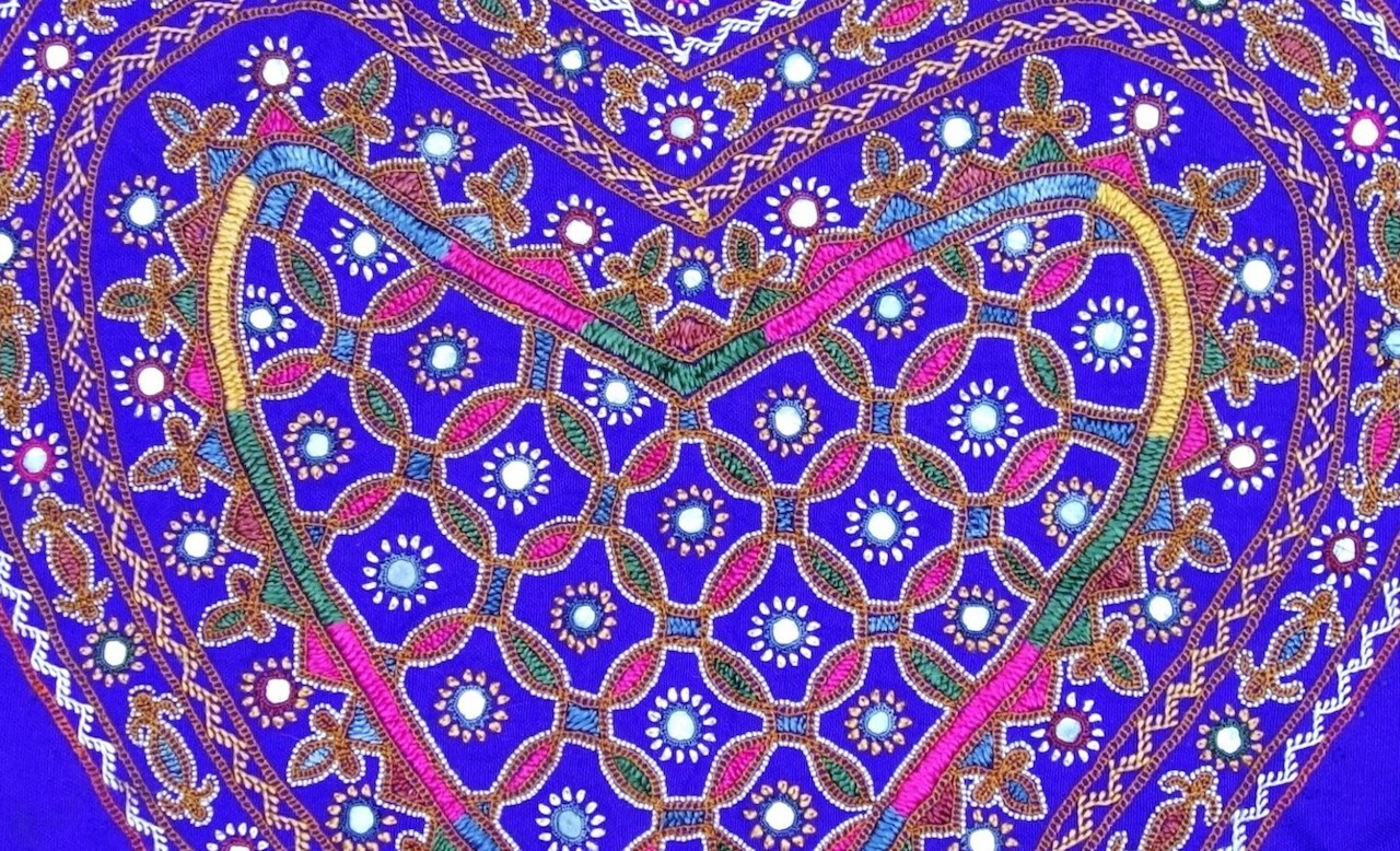 Embroidered sample of shisha work, Kutch, Gujarat, India. Early 21st century (TRC 2024.2876).