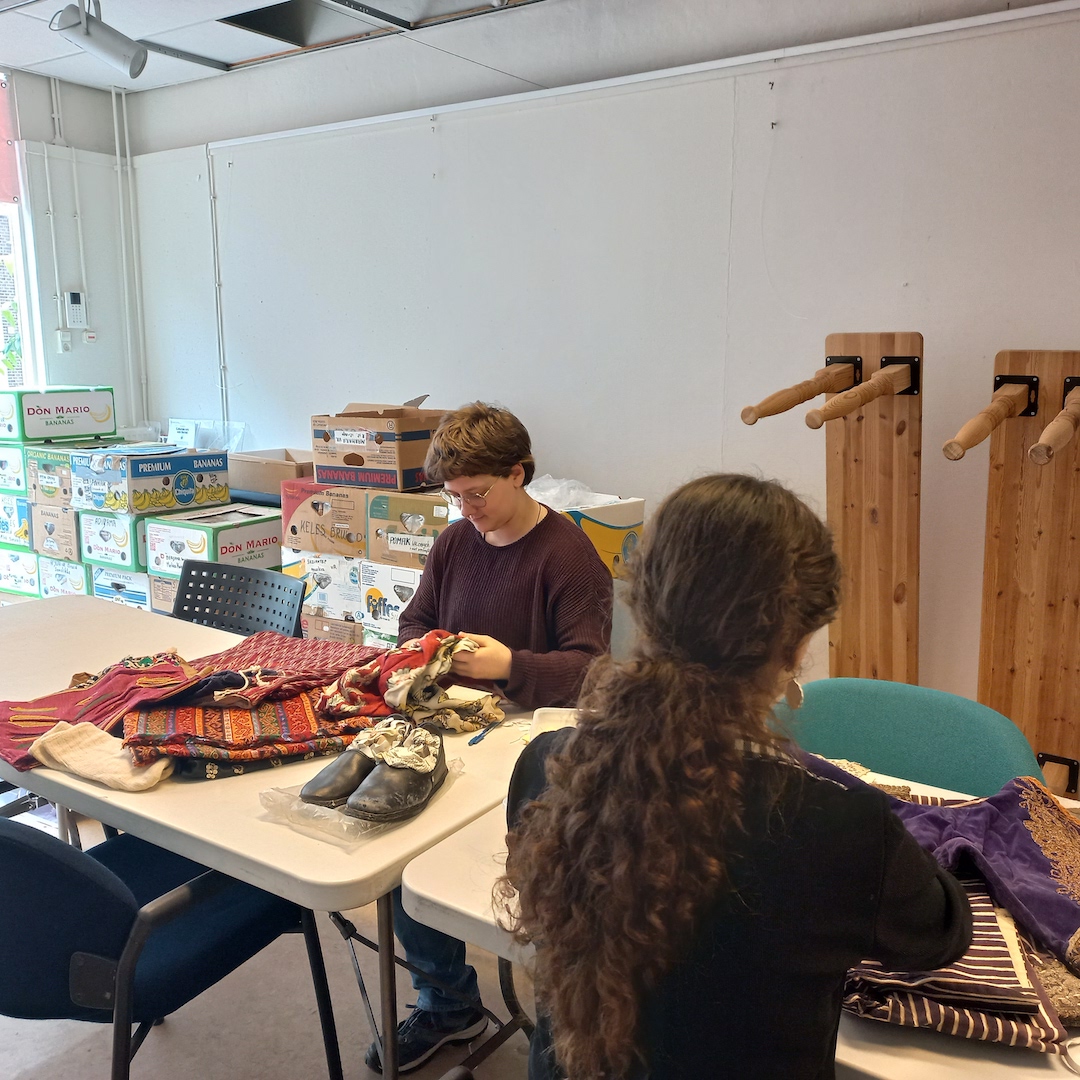 Two TRC interns processing the recently acquired Turkish textiles. Photograph by the author.