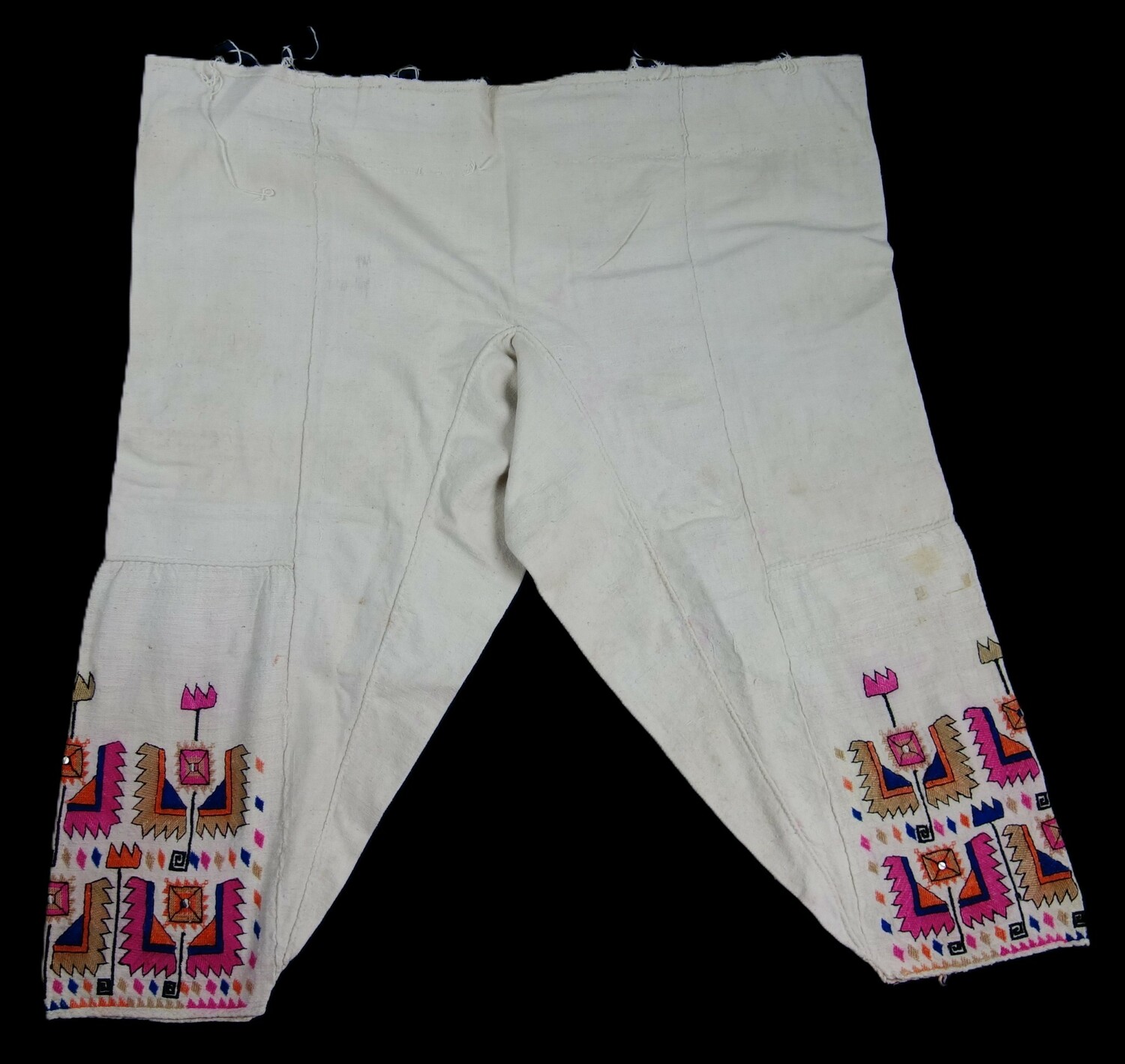 Fig. 5.  A pair of embroidered under trousers for a Yörük woman, mid-20th century (TRC 2026.1524).