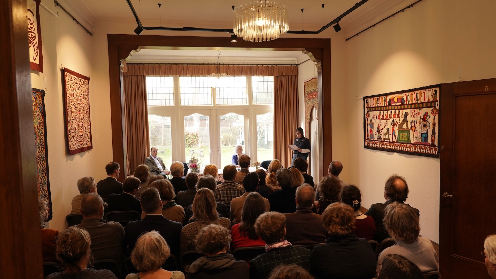 Fig. 19. The first main public event of the TRC at Boerhaavelaan 6 on 26 March 2026: The presentation of The Atlas of World Embroidery, written by the TRC director Gillian Vogelsang-Eastwood, to the Leiden Mayor, Peter Heijkoop.