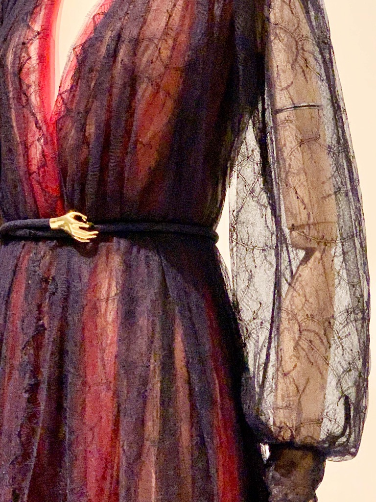 Dress called 'Les vases communicants' with the virtually transparent 'Tears & Lace' pattern, designed by the Darquer lace manufacturer for the Elsa Schiaparelli fashion house (2015). The design is based on the work of the photography artist, Rose-Lynn Fisher.