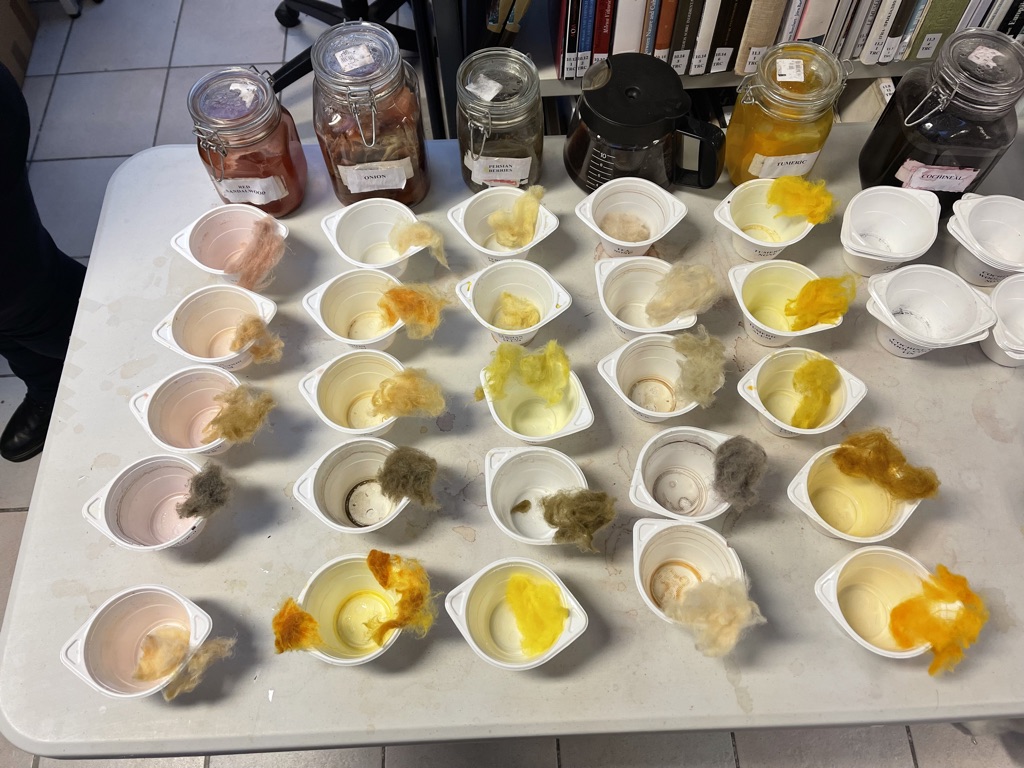 Bowls with a selection of colours made using natural dyes, as part of the TRC Intensive Textile Course, Nov. 2021.
