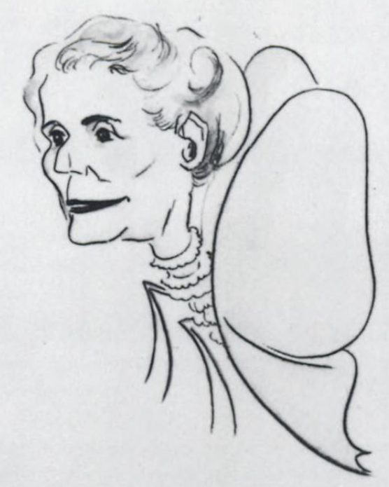 Caricature of Johanna van Nierop as a butterfly, by Ina Koch in Amsterdam in 1938 (from the archives of the Rijksmuseum, Amsterdam).