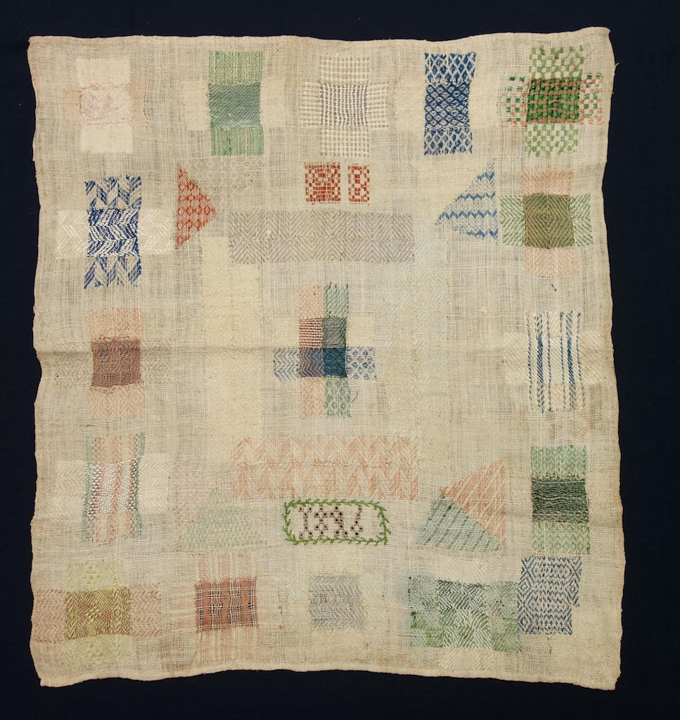 Darning sampler with a wide variety of darned patterns. The initials MB are worked towards the top, while the date of 1826 is towards the lower edge. The Netherlands (?), 1826 (TRC 2024.2672).