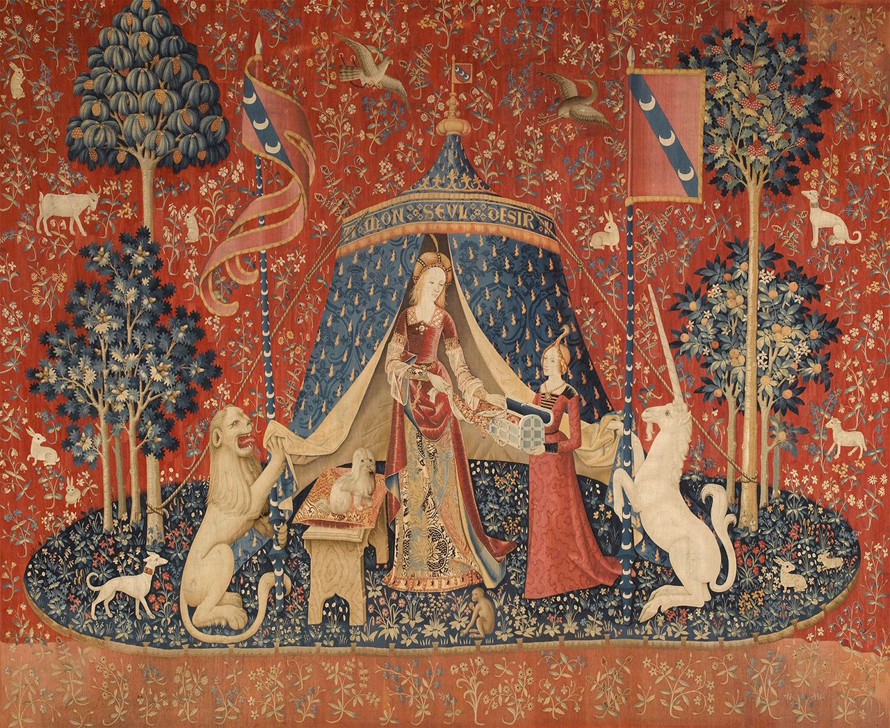 "The Lady and the Unicorn: Desire." Tapestry in the Cluny Museum, Paris.