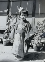 One of Tokiko’s four daughters 1920s-1940s, at three years old, Naka-Shidami, on the outskirts of Nagoya. She is wearing a kimono (TRC 2021.2137) without an obi. Photograph private collection.