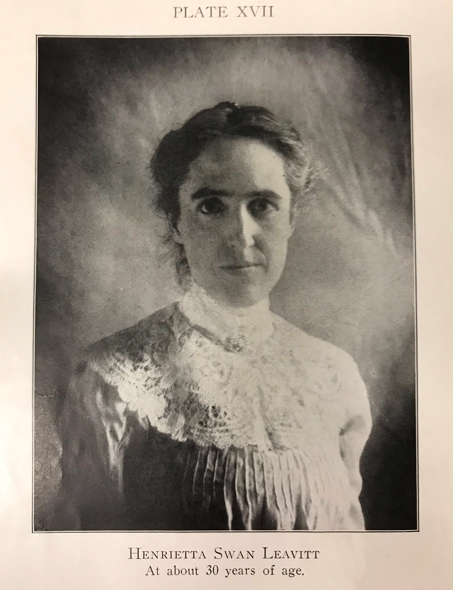 Photograph of the astronomer, Henrietta Swan Leavitt (1868-1921), with a Brussels duchess lace collar.