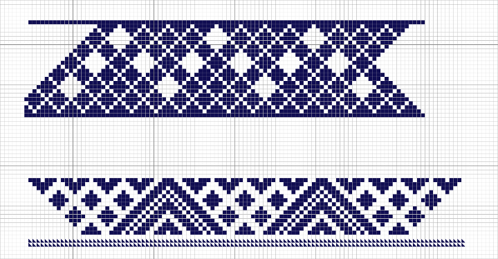 Two embroidery charts for dark blue, geometric pattern darning from Senegal, western Africa, ca. 1930.