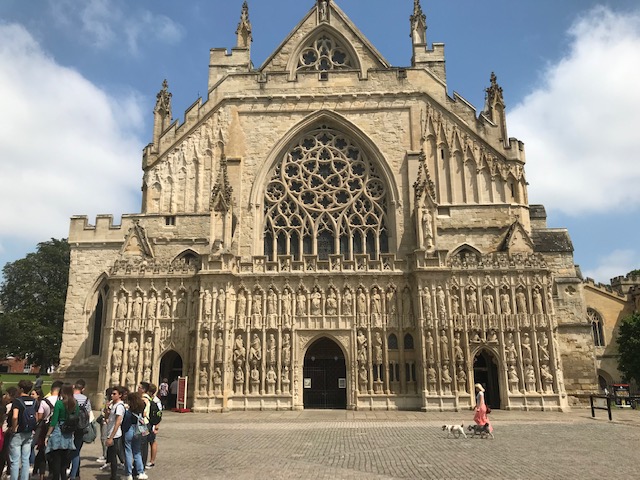 Exeter cathedral, the western facade, June 2019. Photograph Willem Vogelsang.