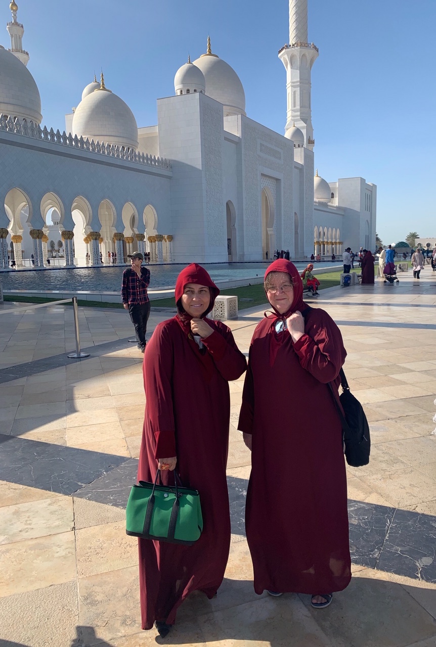 Reem El Mutwalli (left) and Gillian Vogelsang (right), at the new Friday mosque of Abu Dhabi, Monday 18 March 2019.