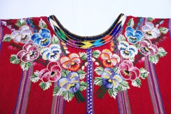Detail of a hand-embroidered huipil from Guatemala (Knobler donation).