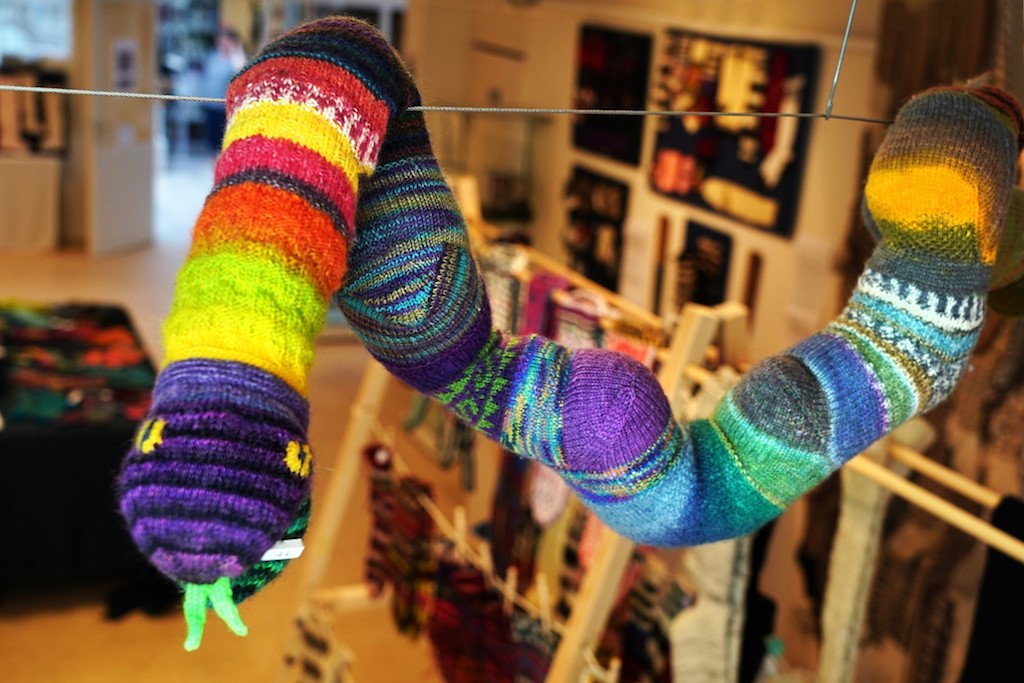 A sock snake made from 17different heels. Socks&Stockings exhibition, TRC, 2019. Photograph by Joost Kolkman.