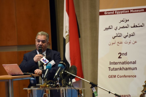 Mamdouh al-Damati, former antiquities minister of Egypt, speaks at the Tutankhamun Grand Egyptian Museum, 8 May 2016.