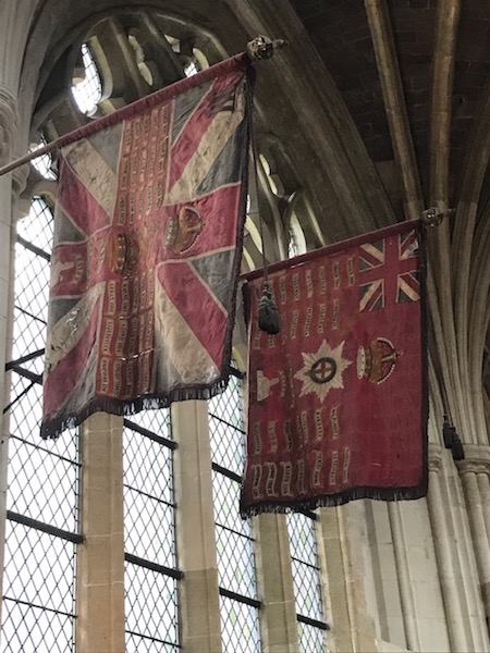Regimental flags laid up in Exeter Cathedral, June 2019. Photograph Willem Vogelsang.
