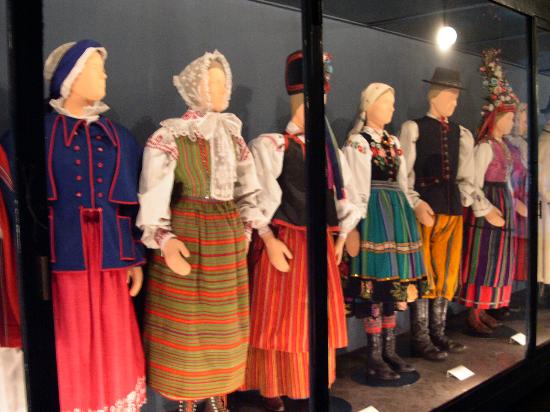 Part of a costume gallery with local clothing. Courtesy Museum of Ethnography, Krakow, Poland.