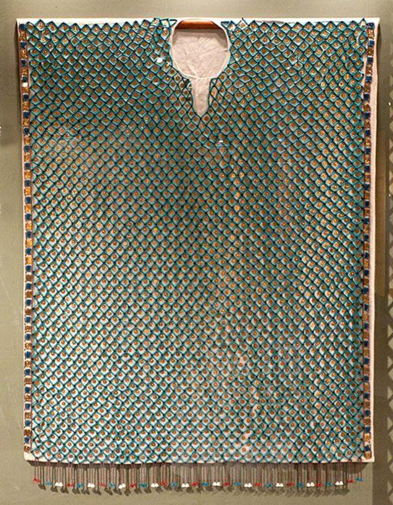 Replica of a beaded  tunic with discs, reconstructed with the help of Jolanda Bos. The original was discovered in the tomb of Tutankhamun. Part of TRC-led project on the study of Tutankhamun's wardrobe. Photograph courtesy Textile Museum of Sweden.